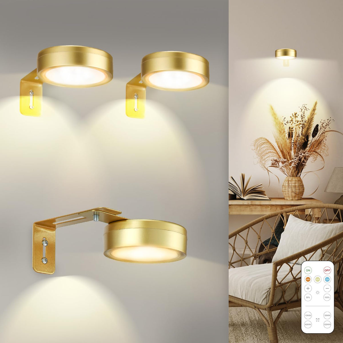 Maooght 3-pack battery-powered picture lights illuminate frames without cables.