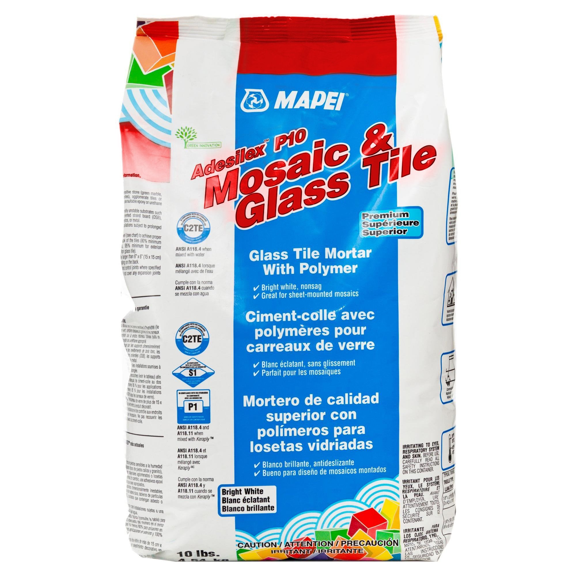 Mapei Adesilex-P10 premium mortar for mosaic glass tiles, non-sag performance for flawless installations