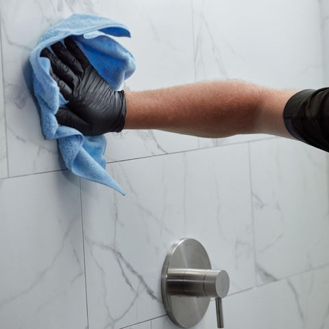 Mapei Ultracare shown in kitchen and bathroom settings for spotless results.