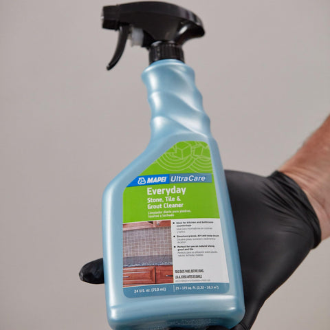 Mapei Ultracare spray action showing easy, ready-to-use cleaning on surfaces.