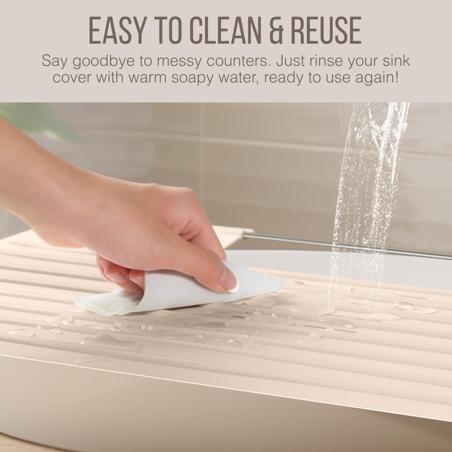 Maplefield sink mat protects surfaces from heat while styling at the sink.