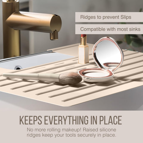 Maplefield beige mat supports a smooth morning routine near the faucet.