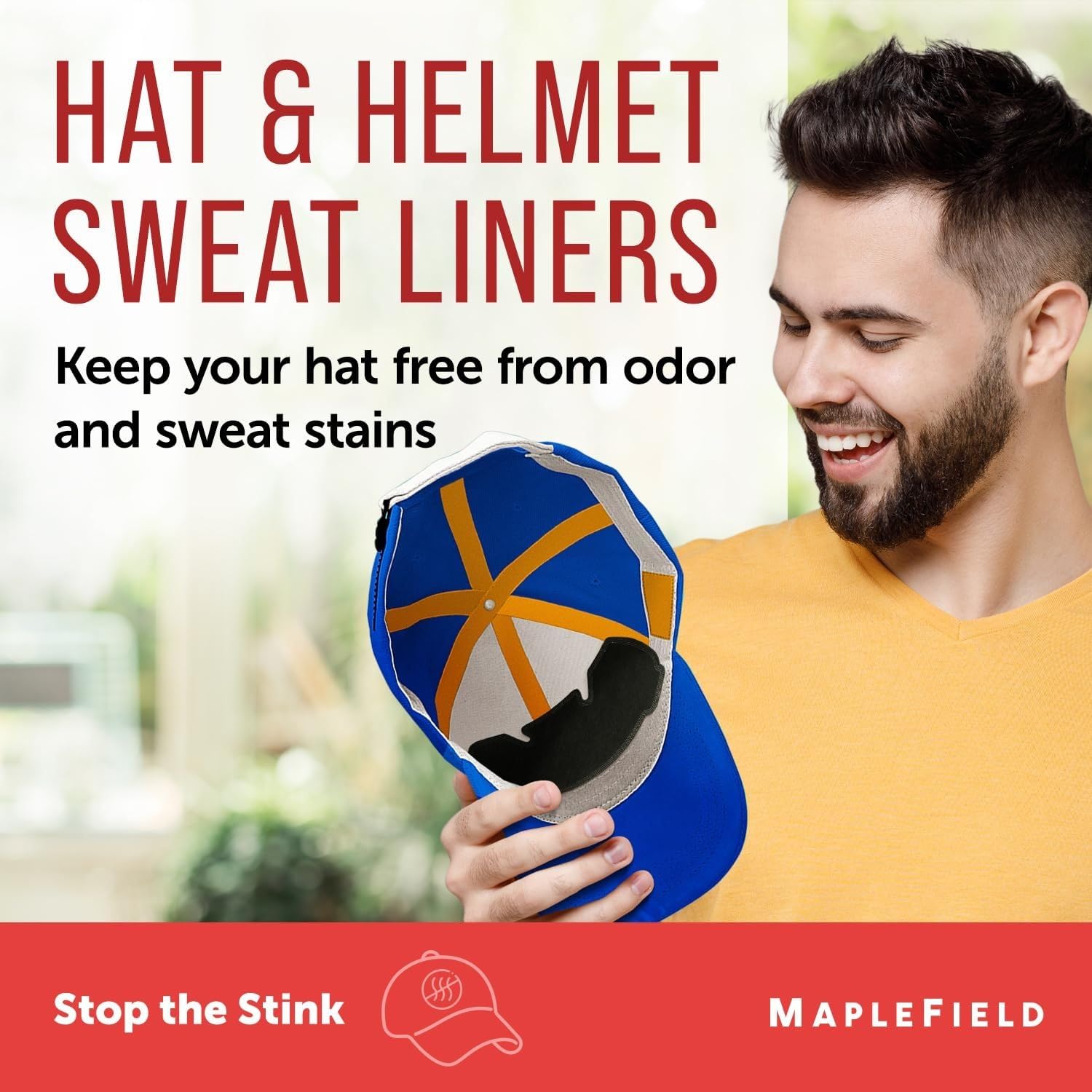 Maplefield disposable hat liner with adhesive strip secures a clean, dry cap