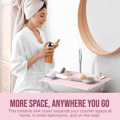 Maplefield extra counter space shown with cosmetics neatly arranged on top