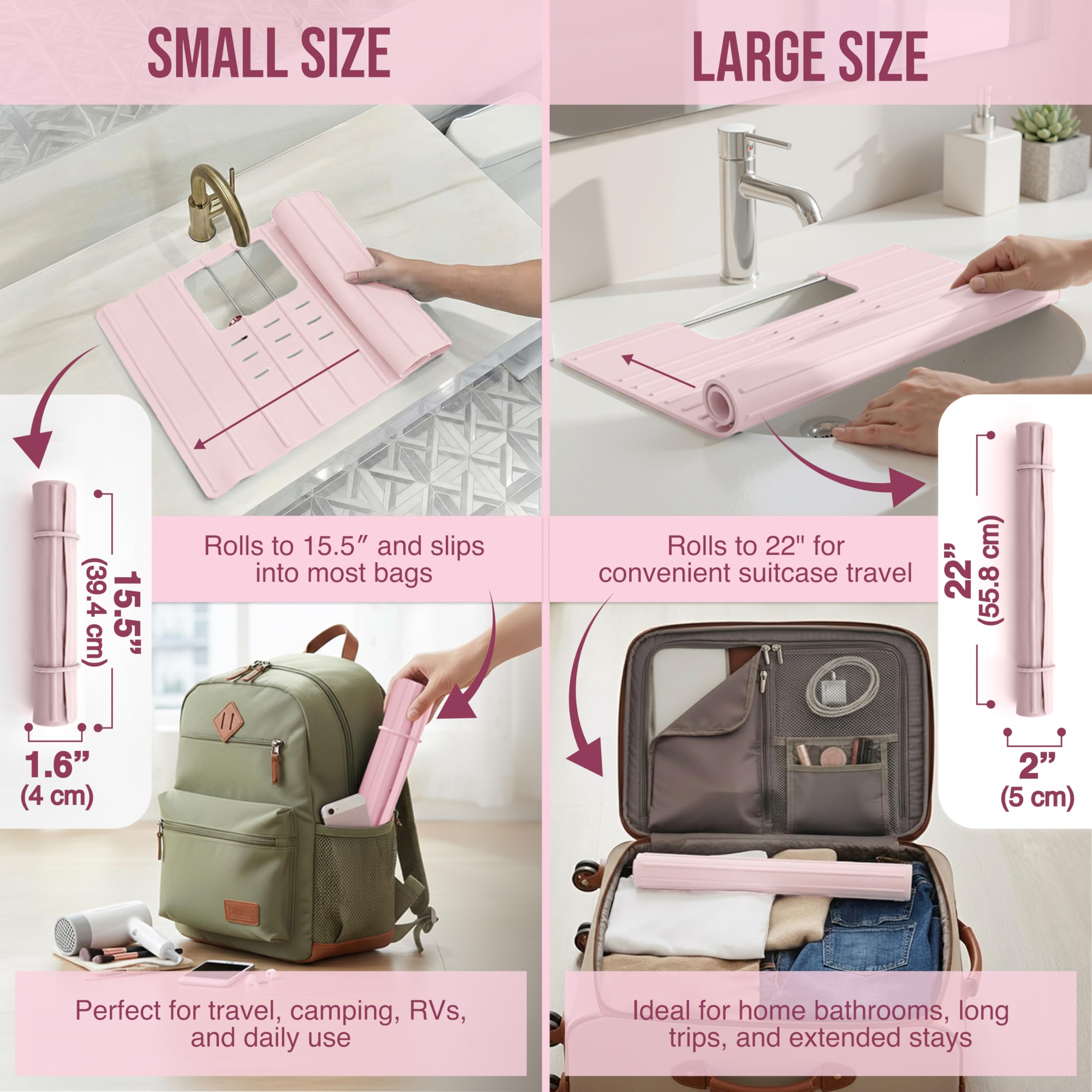 Maplefield rose pink silicone mat adds stylish, space-saving bathroom upgrade