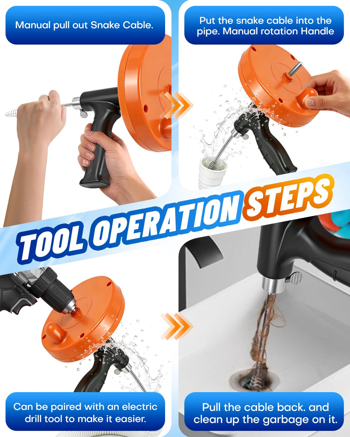 Maraiss drain auger used in kitchen and bathroom drains