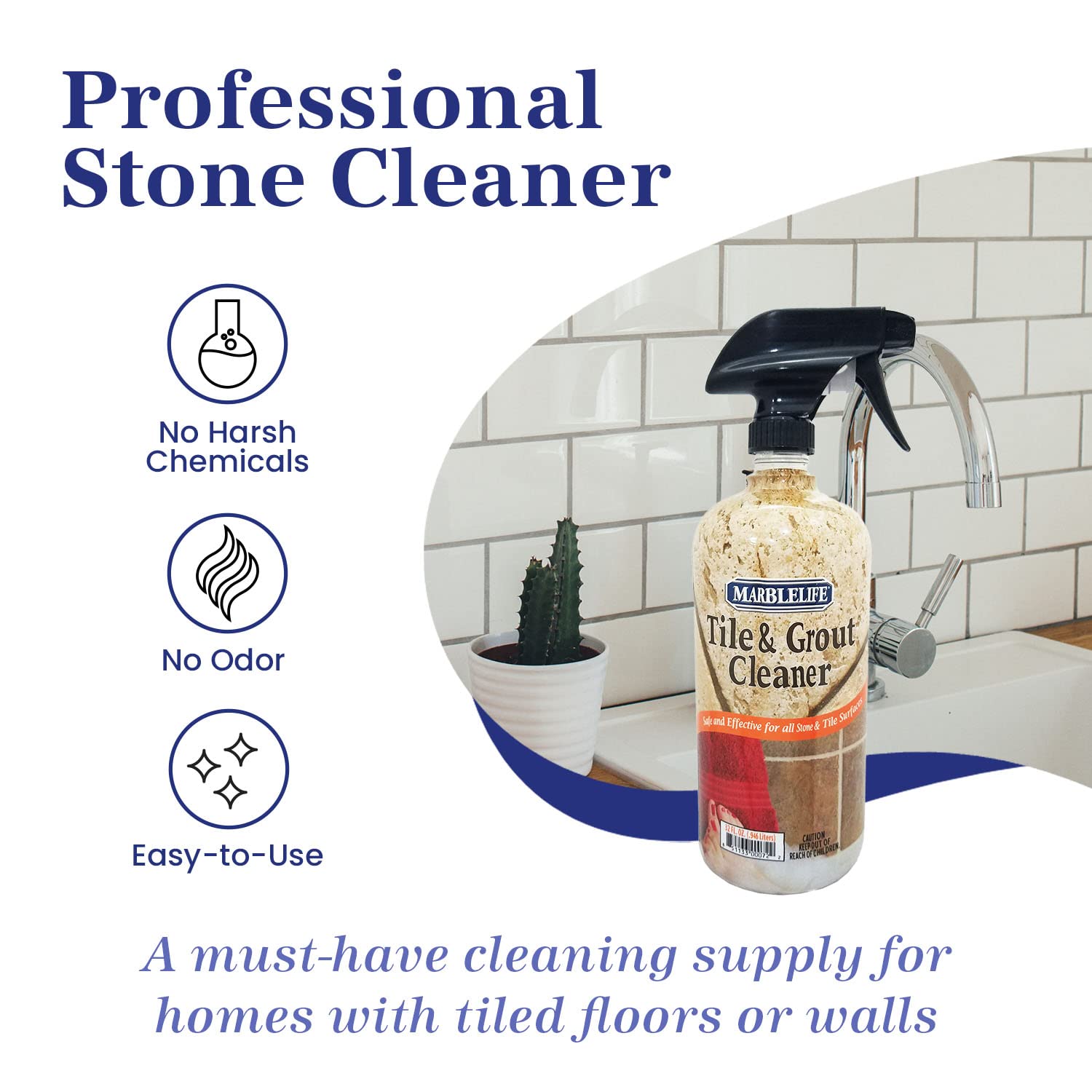 Close-up of Marblelife removing oils from grout with degreasing action.