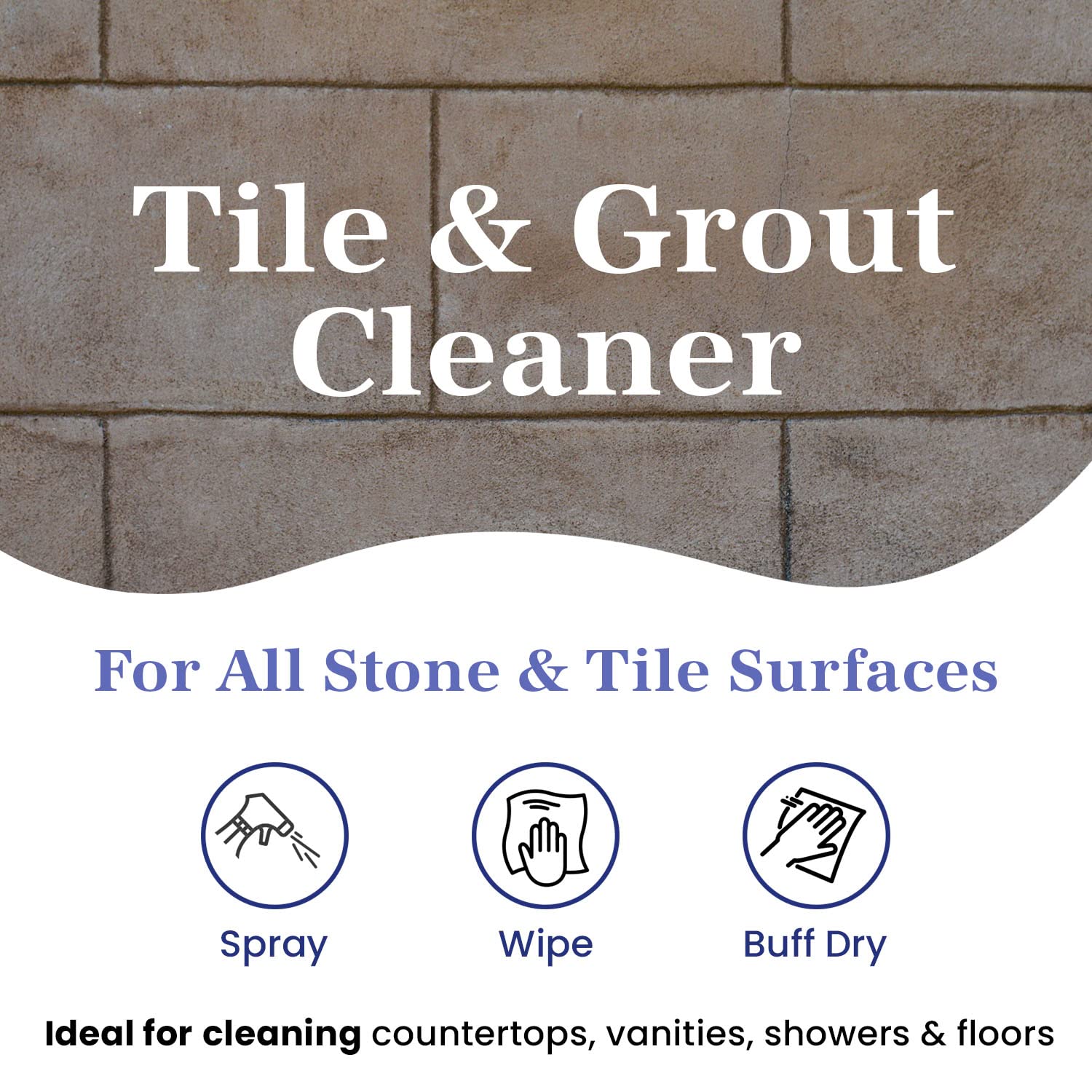 Marblelife cleaner mist applied to tile grout for deep degreasing.