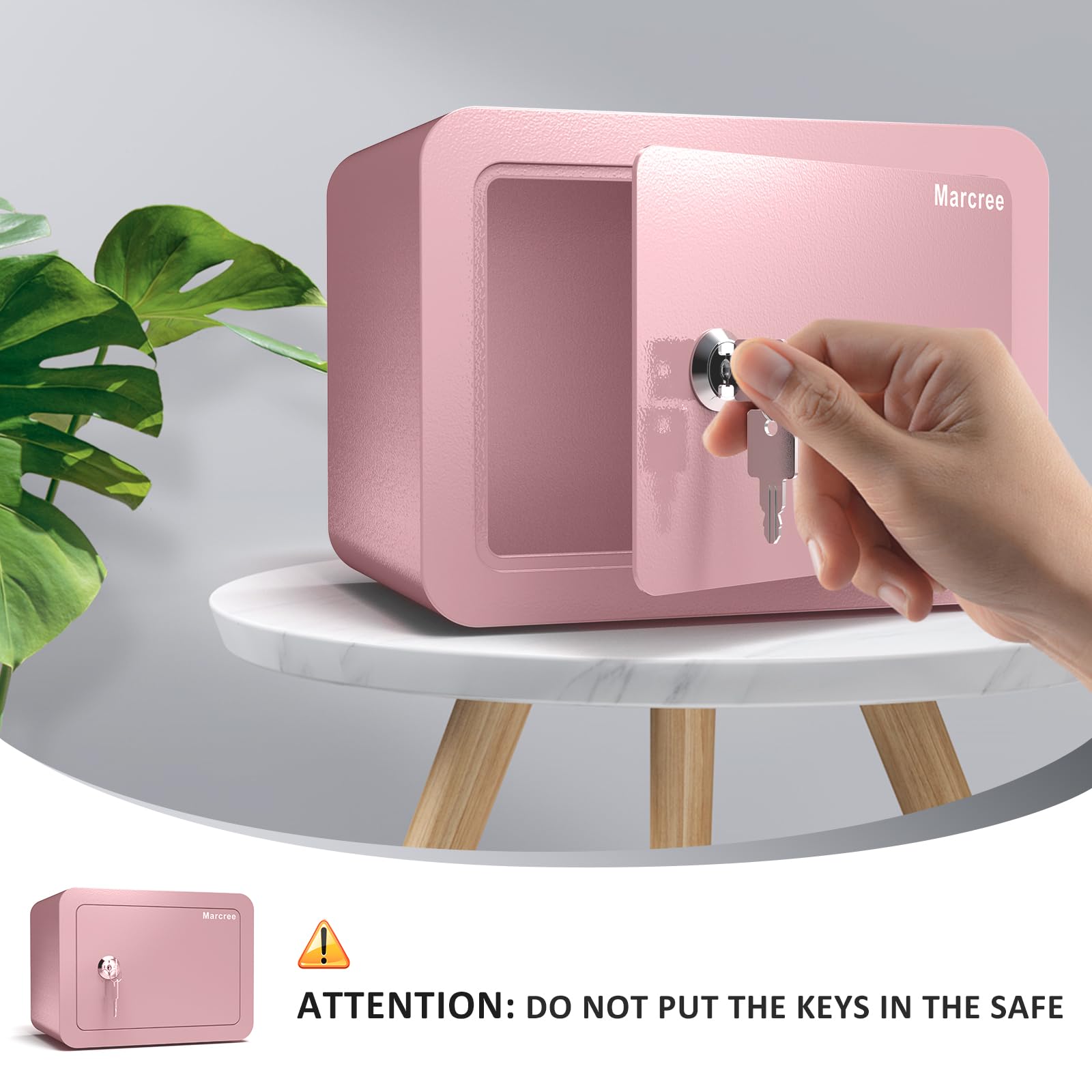 Marcree pink small safe back mounting holes for easy installation.