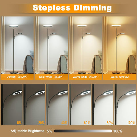 Marctronic floor lamp color temperature range supports warm to cool atmospheres.