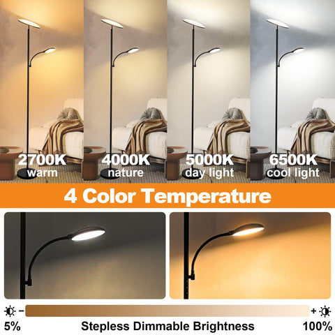 Marctronic Floor Lamp main head rotates 350°, reading head bends 360°.