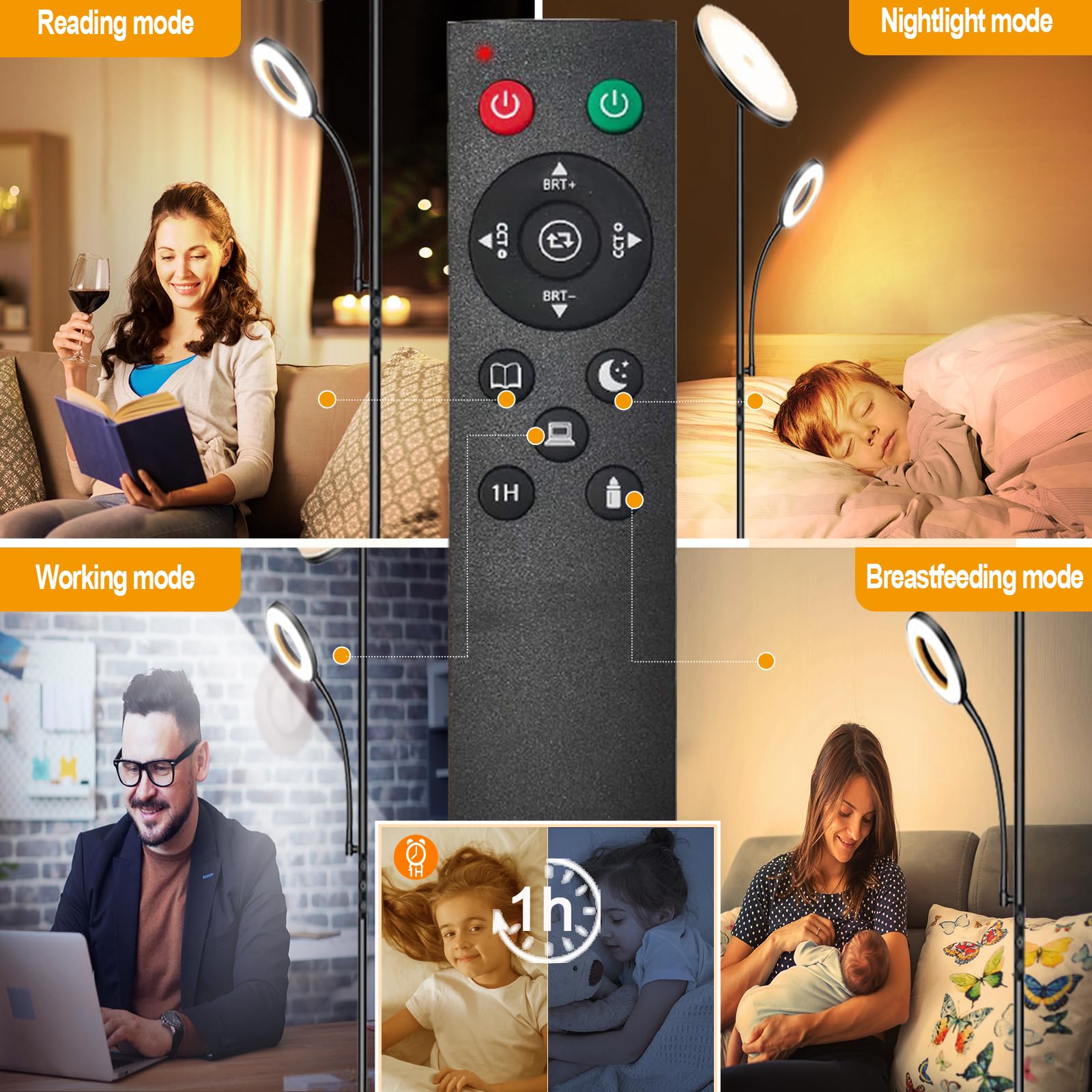 Marctronic floor lamp enhances living room ambience for evenings.