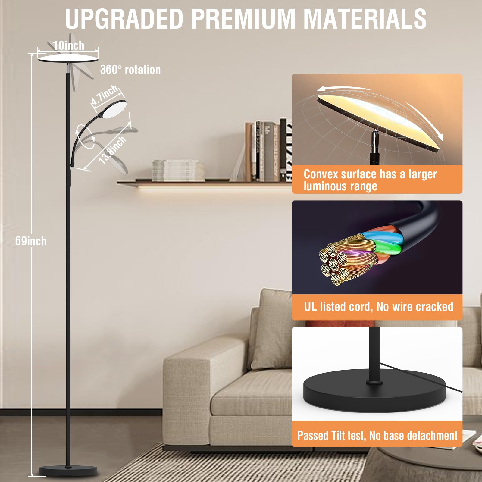 Marctronic Floor Lamp safety certified with a stable base.