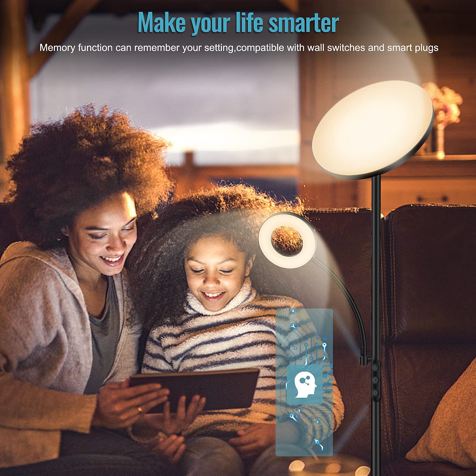 Marctronic floor lamp carries FCC, CE, RoHS certifications and UL plug.