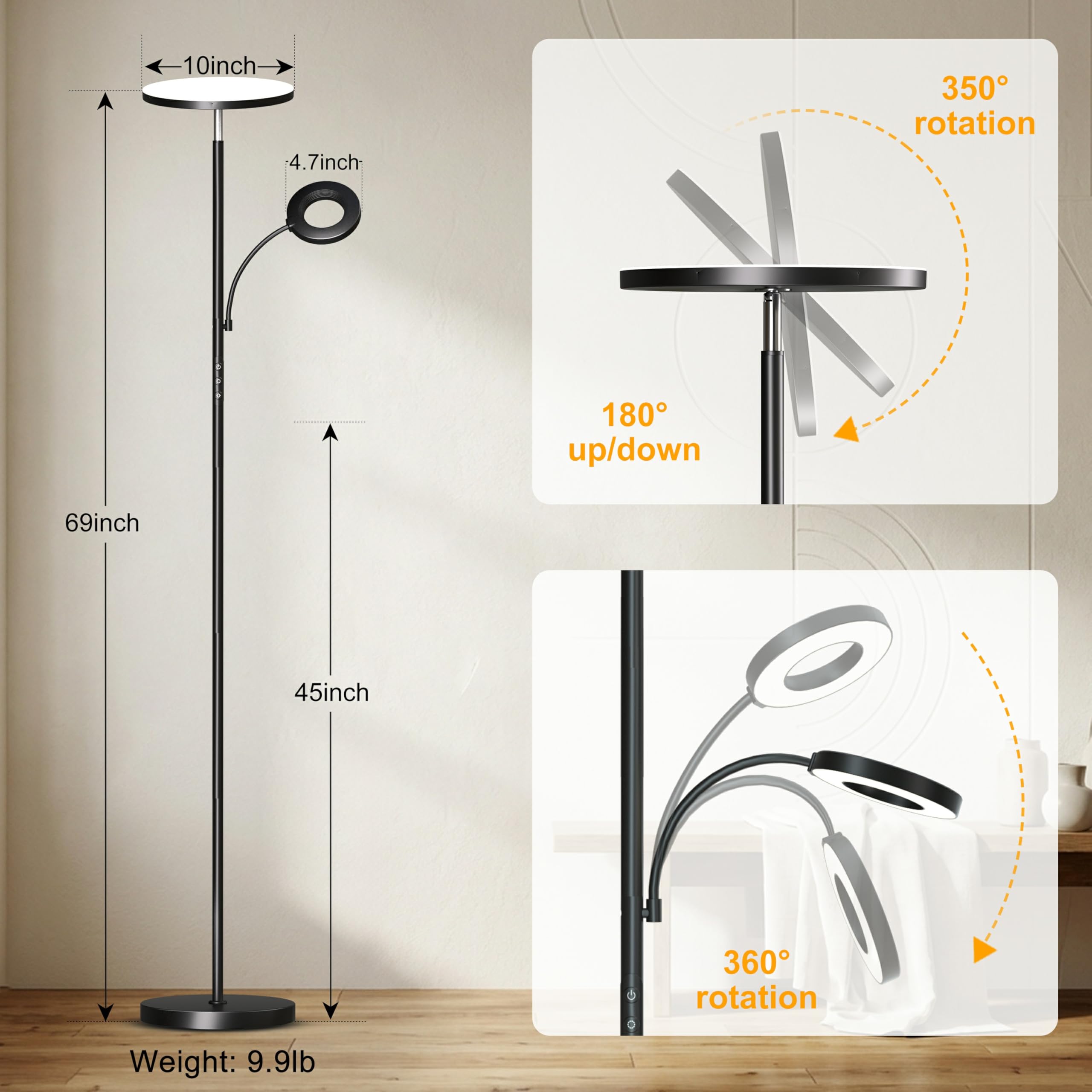 Marctronic floor lamp stepless dimming enables precise mood lighting.