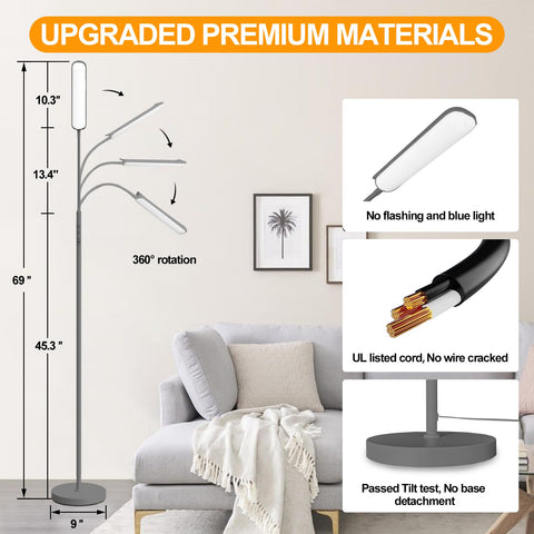 Marctronic grey LED floor lamp 360 degree head adjustment for flexible lighting