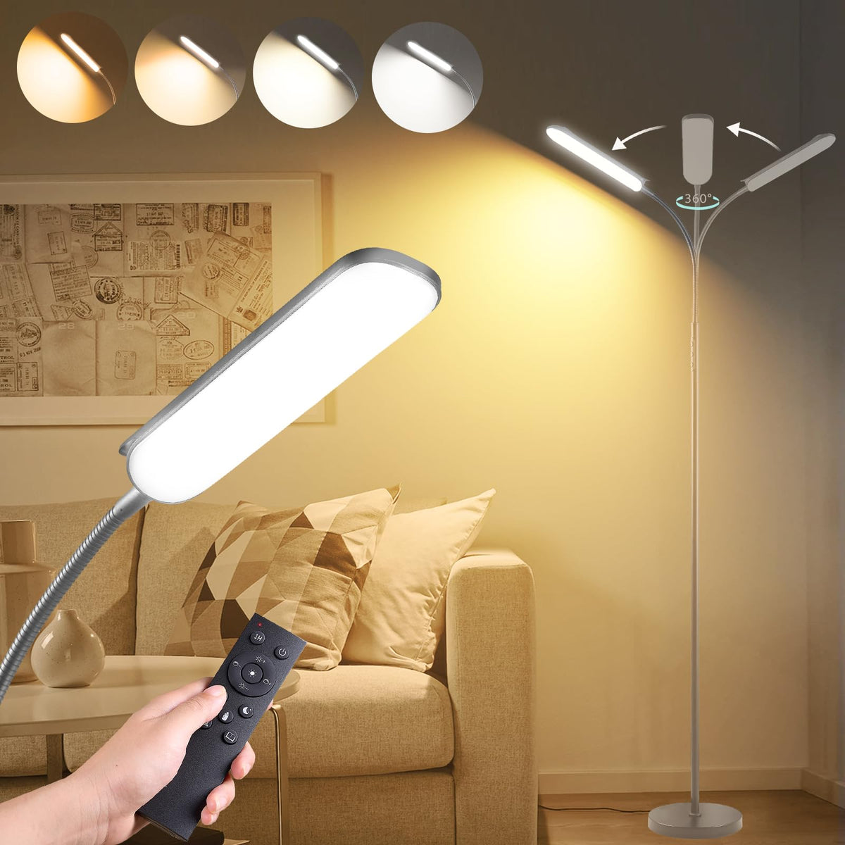Marctronic grey LED floor lamp base view with a stable design for living rooms