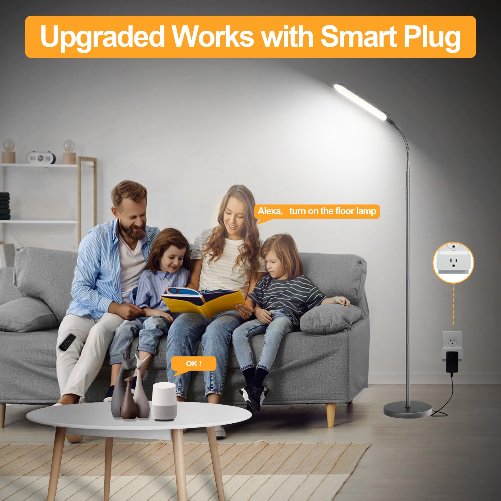 Marctronic grey LED floor lamp eye friendly light for comfortable reading