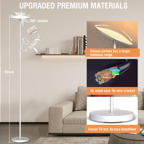 Marctronic white floor lamp suitable for living room or home office.