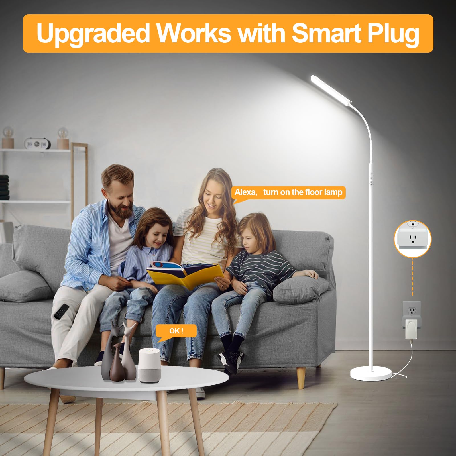 Marctronic white floor lamp UL-listed cord for safe setup