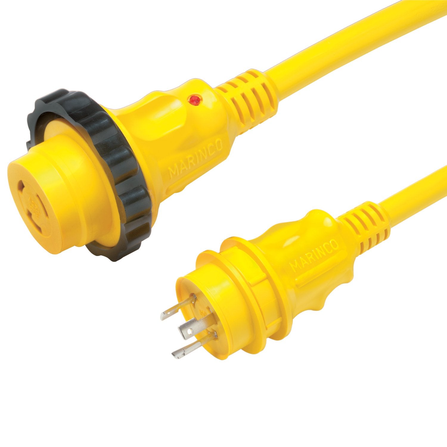 Marinco 199119 cordset showing Easy Lock system for fast, secure inlet attachment.
