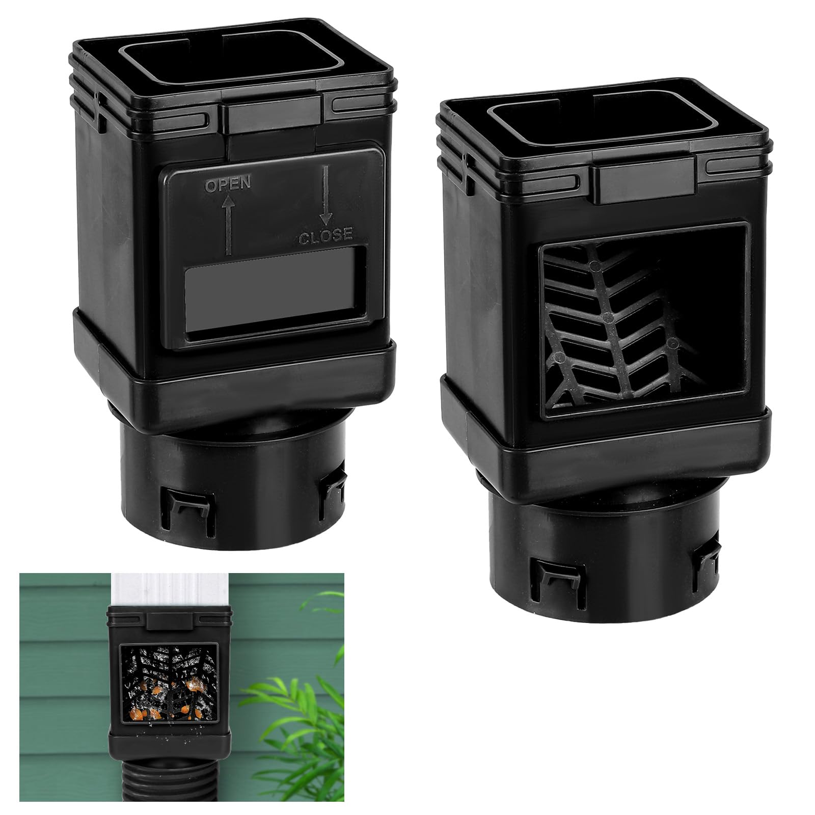 MARKBIT Downspout Filter close-up showing leaf remover protects drainage from debris