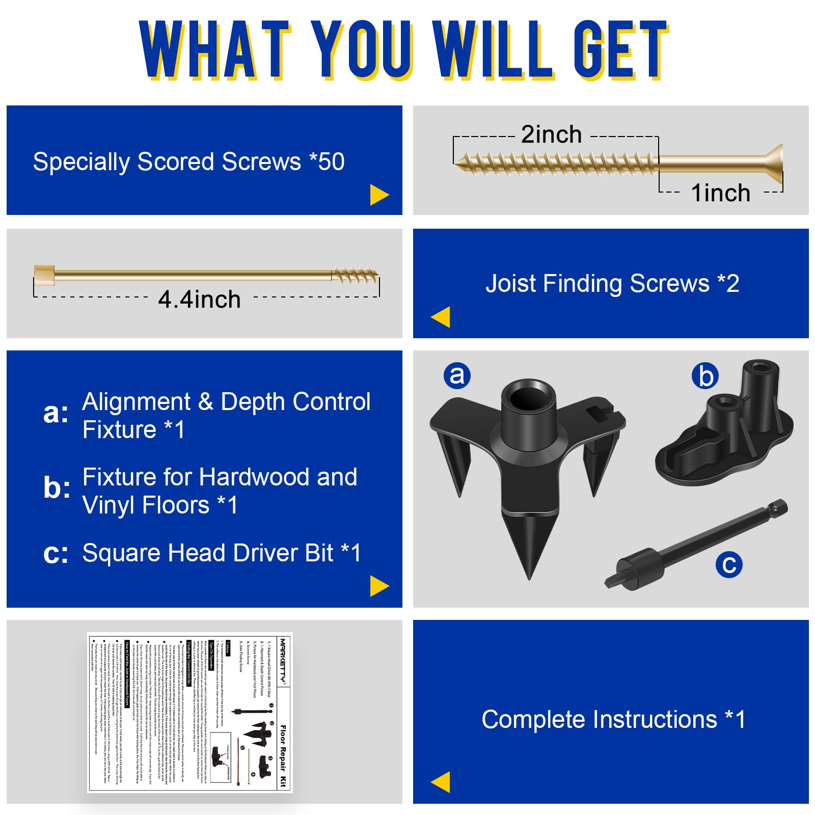Marketty tools set arranged for precise joist alignment