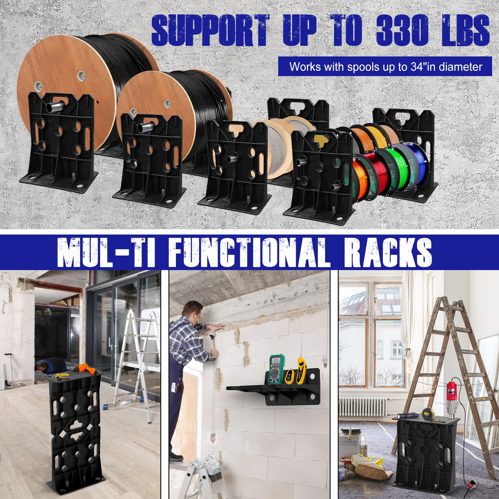 MARKETTY wire dispenser in workshop setup demonstrates quick cable pulls.