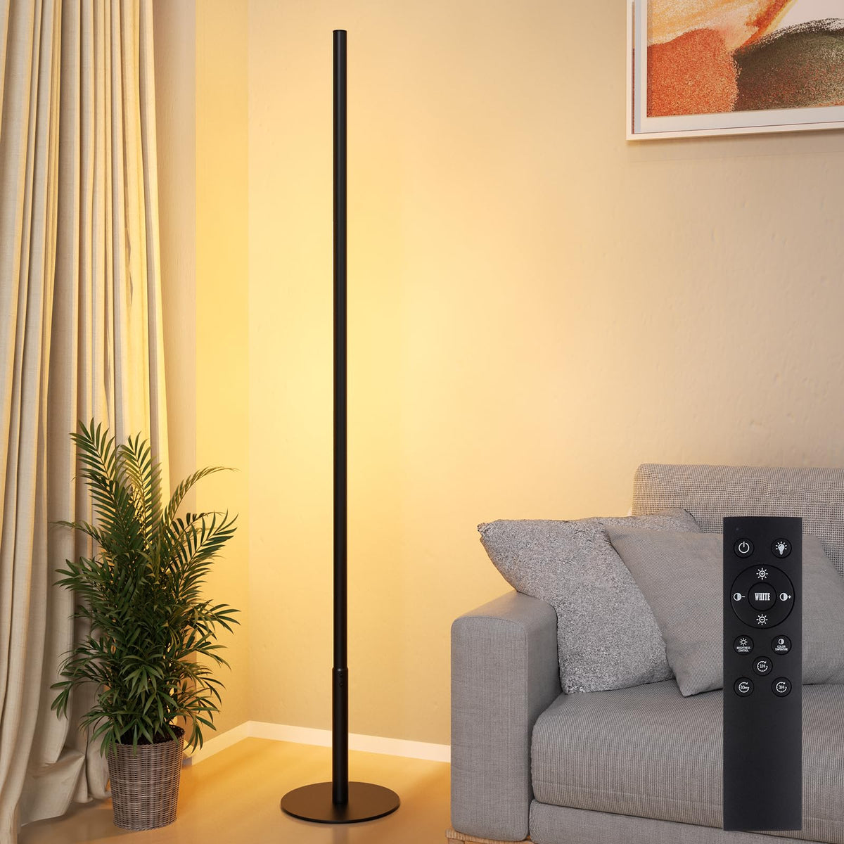 Marlrin corner floor lamp base provides stable, stylish support in a modern living room