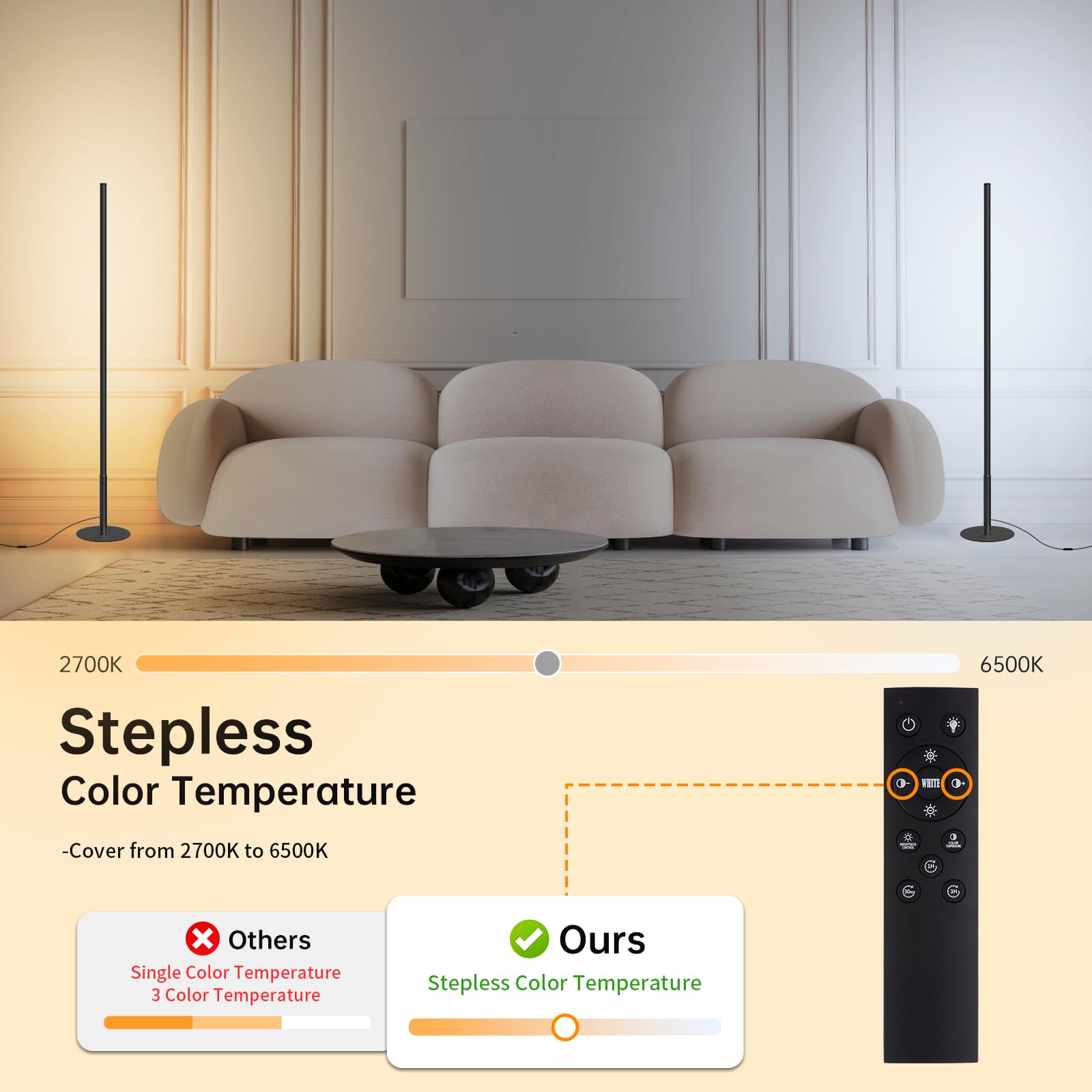 Marlrin corner floor lamp pole adds slim, space-saving silhouette for cozy reading nooks