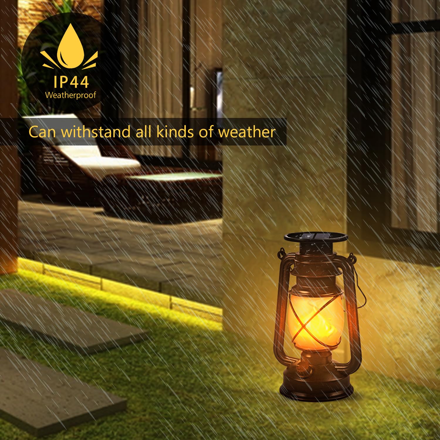 Marlrin outdoor lantern lit at dusk for cozy garden lighting