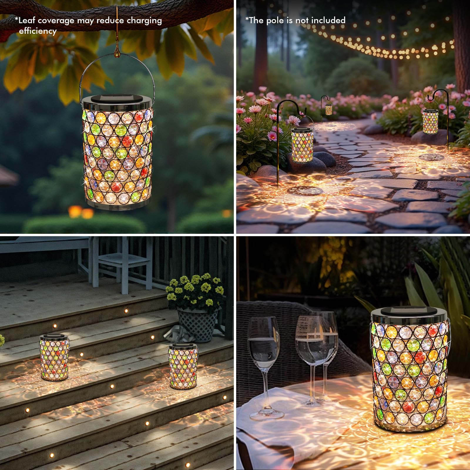 Maromamix crystal bead mosaic lantern emits ethereal glow along paths.