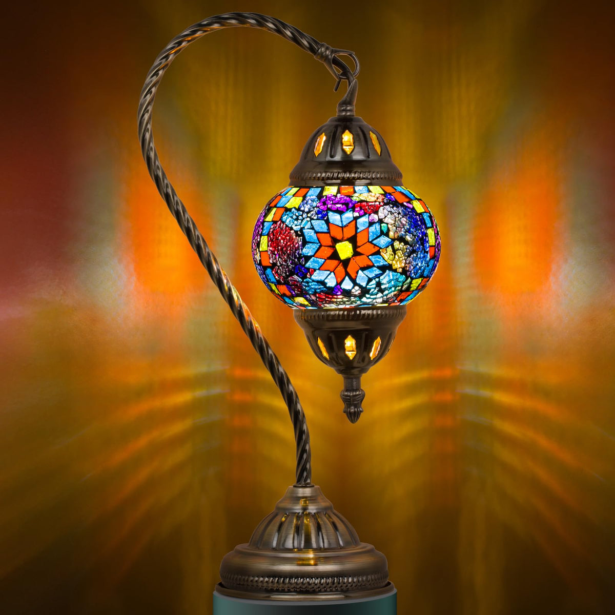 Marrakech Tiffany style lamp shade detail adds vibrant color to any room.