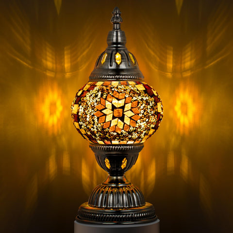 Marrakech Turkish table lamp with bronze base close-up highlighting craftsmanship for ambient living room lighting