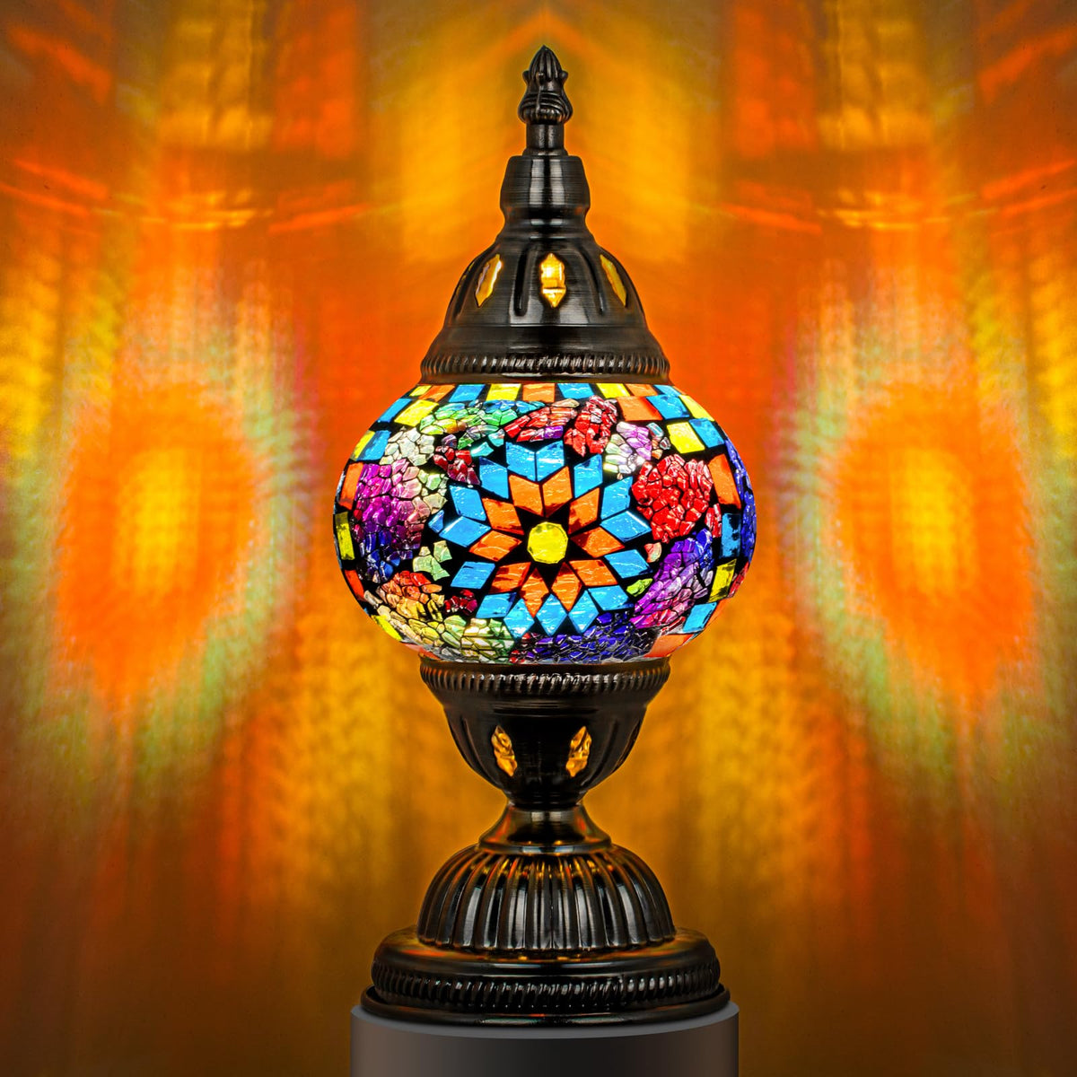 Marrakech Turkish table lamp with bronze base offering warm ambient lighting.