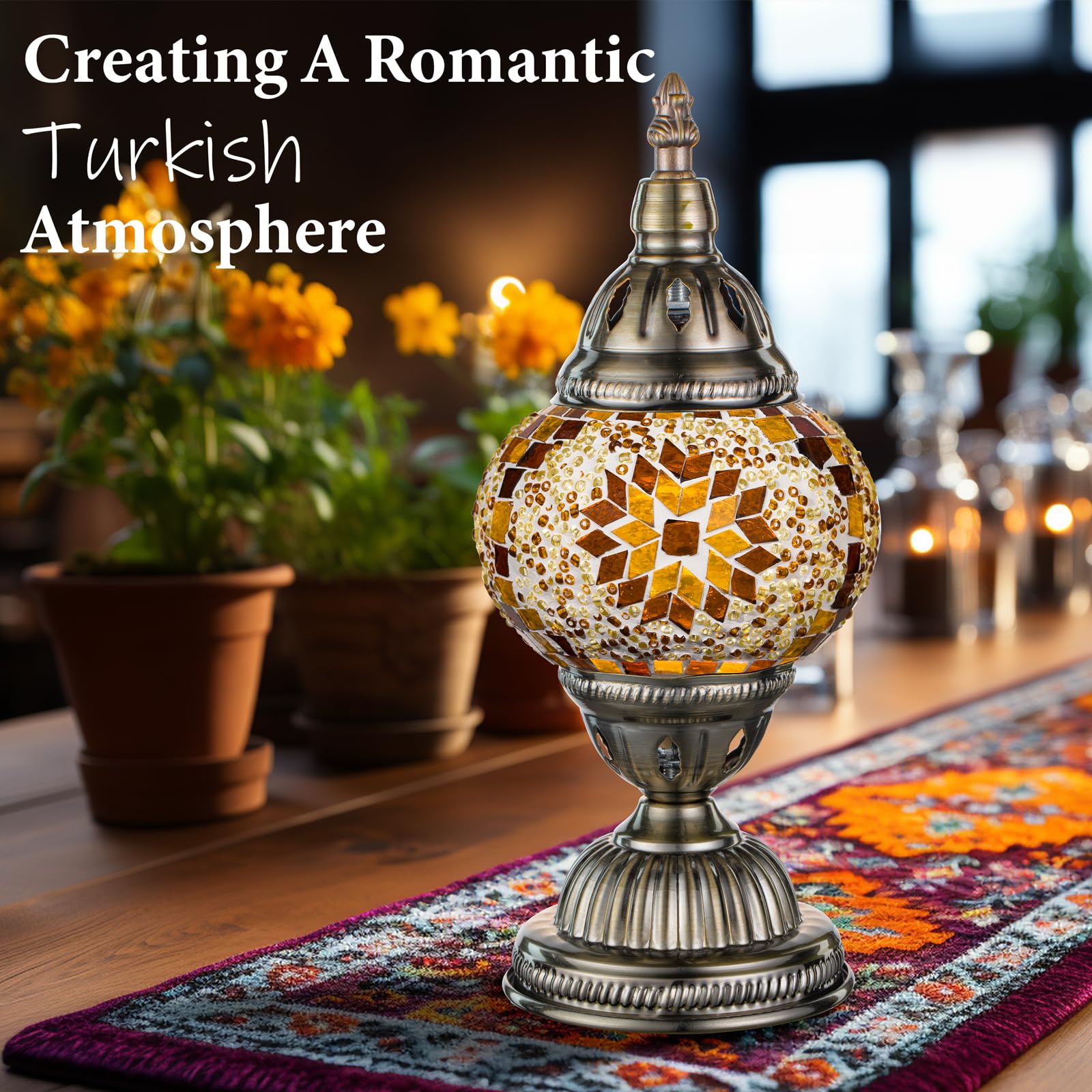Marrakech yellow mosaic glass shade image showcasing warm glow ideal for bedrooms
