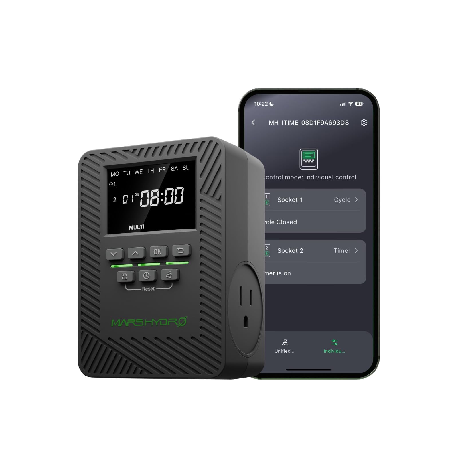 MARS HYDRO ITIME dual outlet display for precise scheduling at home