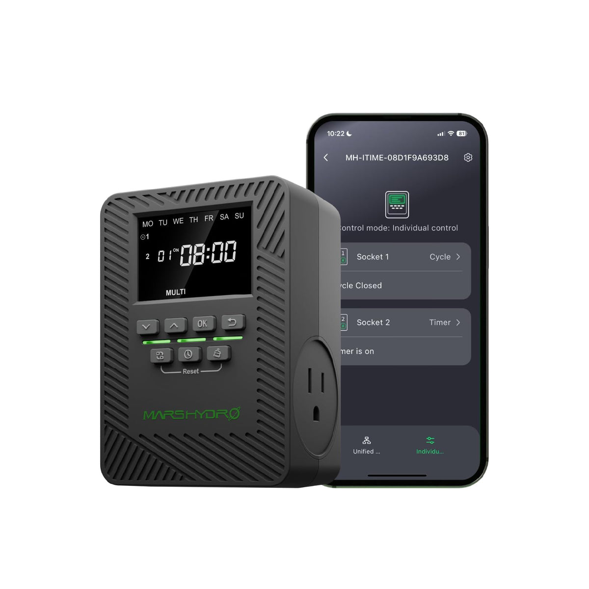 MARS HYDRO ITIME dual outlet display for precise scheduling at home
