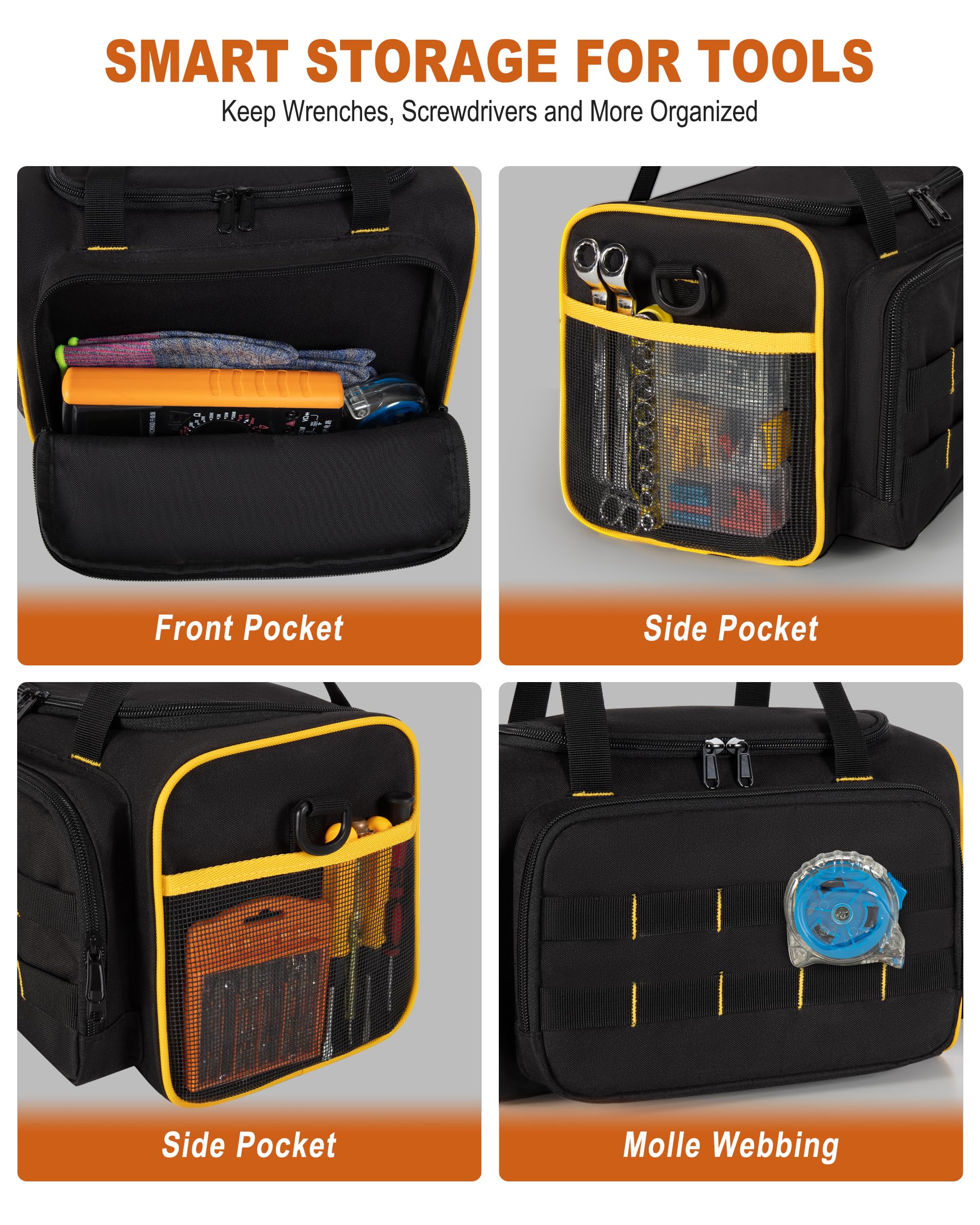 Marscamd 12in tool bag front pocket keeps essentials within reach.