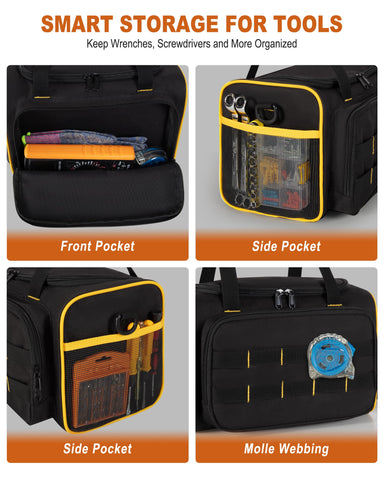 Marscamd 12in tool bag front pocket keeps essentials within reach.