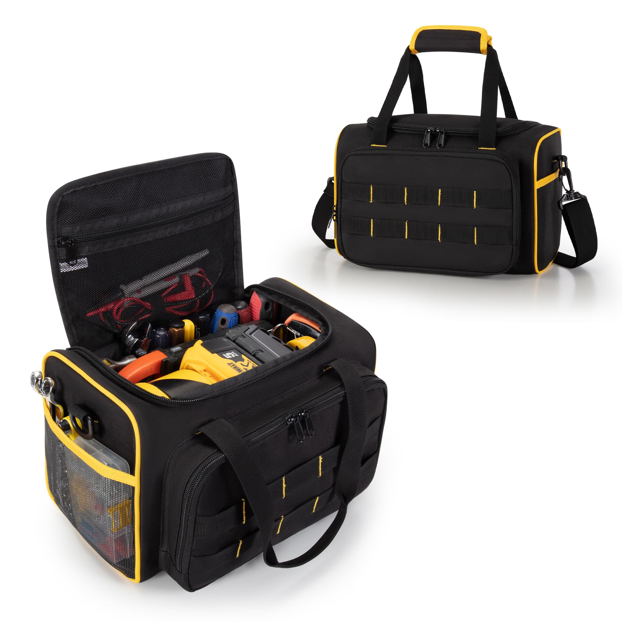 Marscamd 12in tool bag main compartment keeps tools organized and accessible.