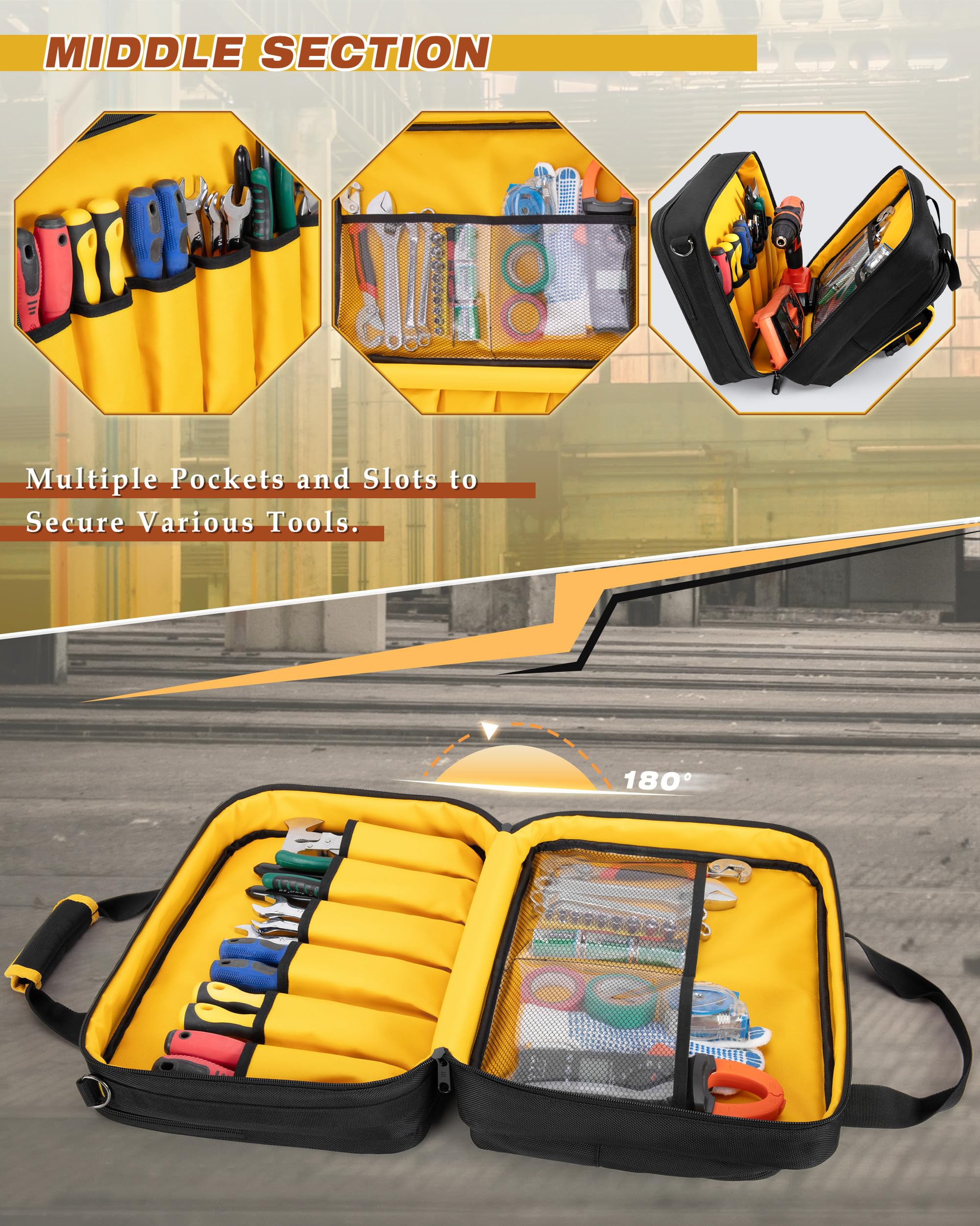 Marscamd Electrician Tool Bag interior pockets organized for tools and small parts