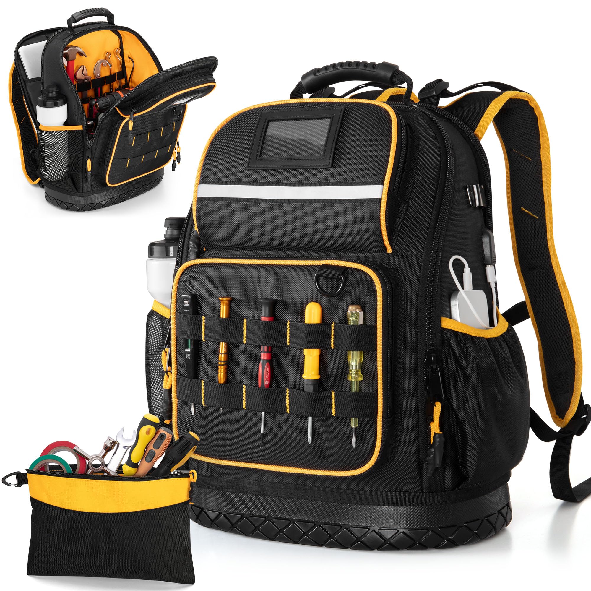 Marscamd tool backpack front view with hard bottom for stability.