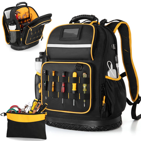 Marscamd tool backpack front view with hard bottom for stability.