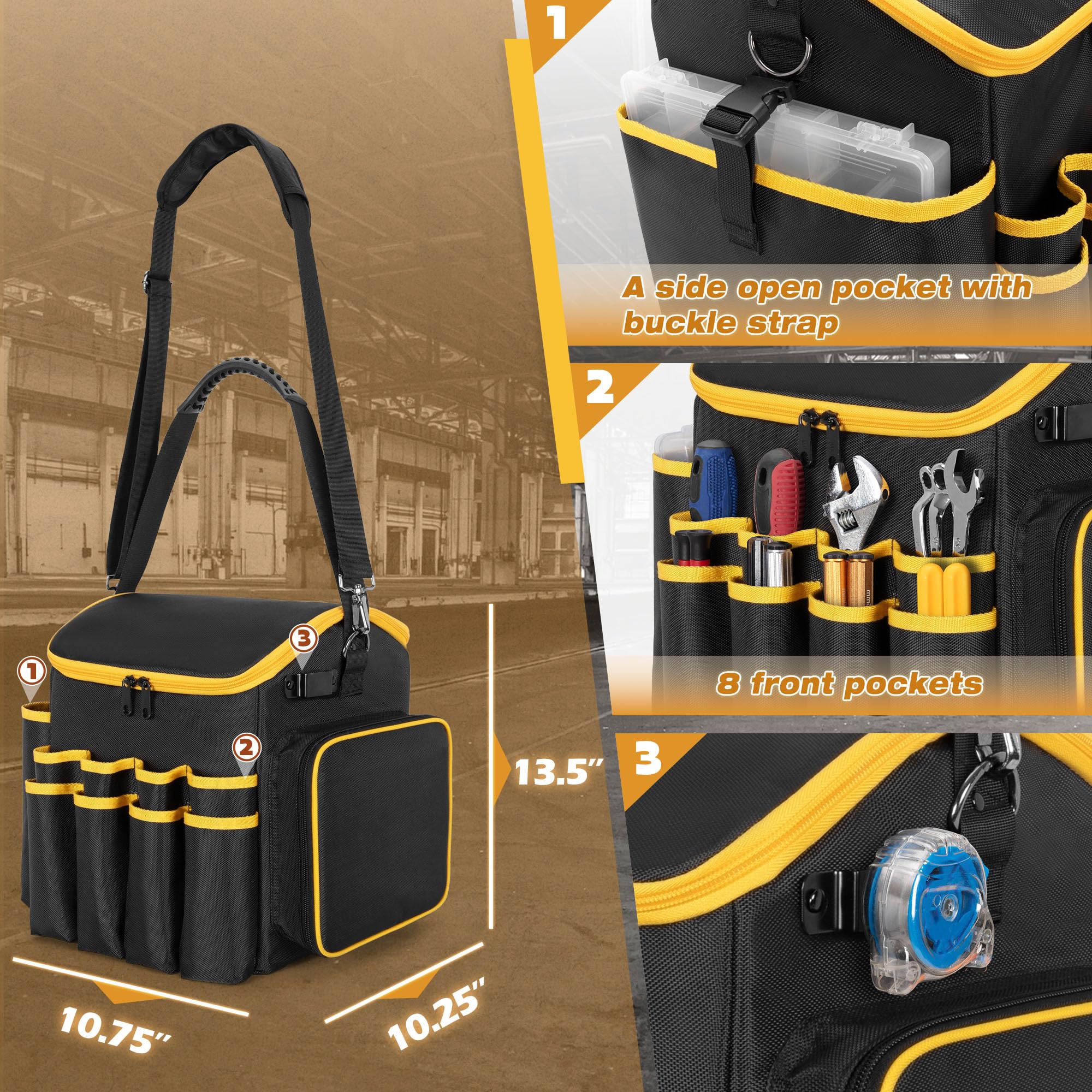 Marscamd tool bag front pockets organized for screwdrivers and wrenches