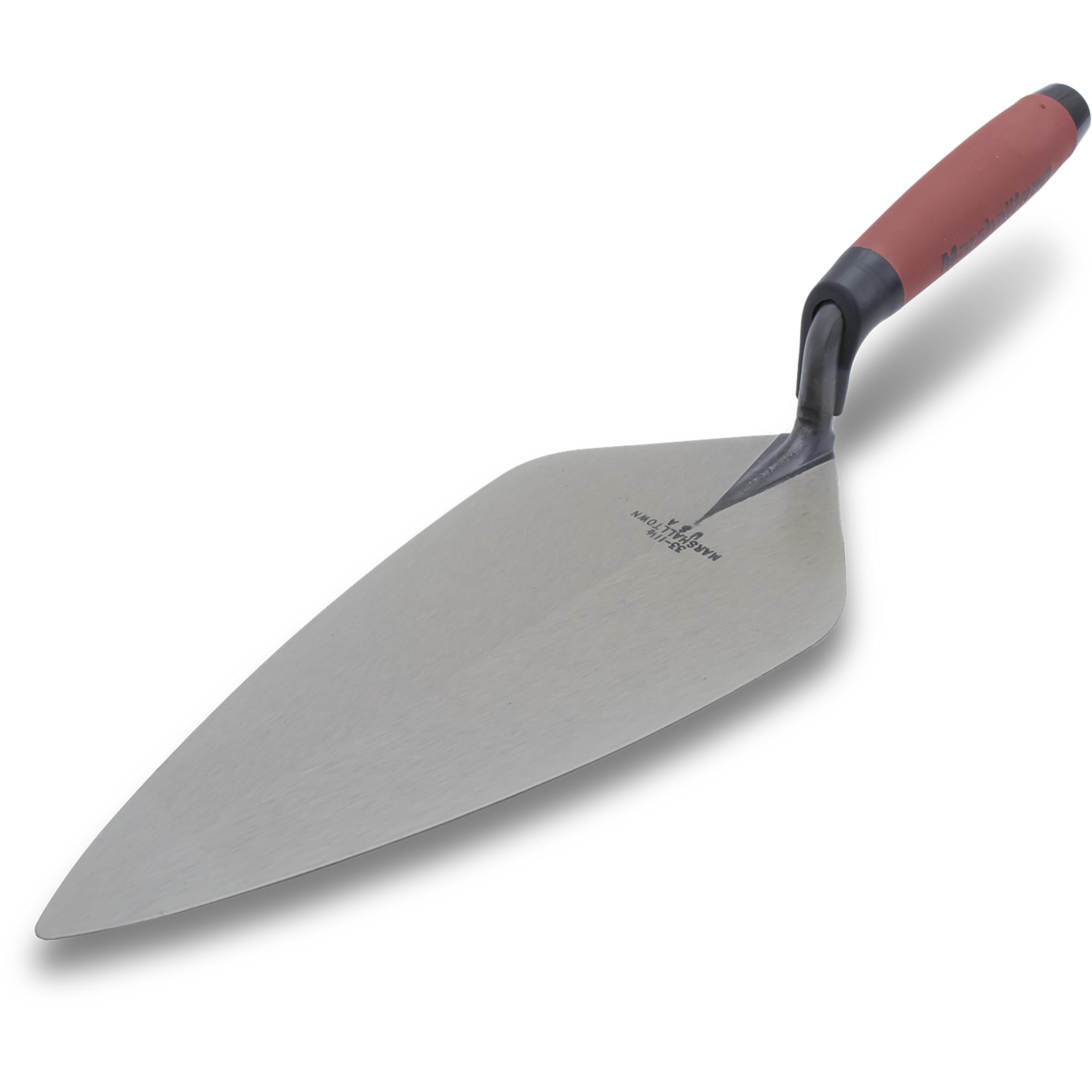 MARSHALLTOWN London-style brick trowel blade close-up for precise brickwork results.