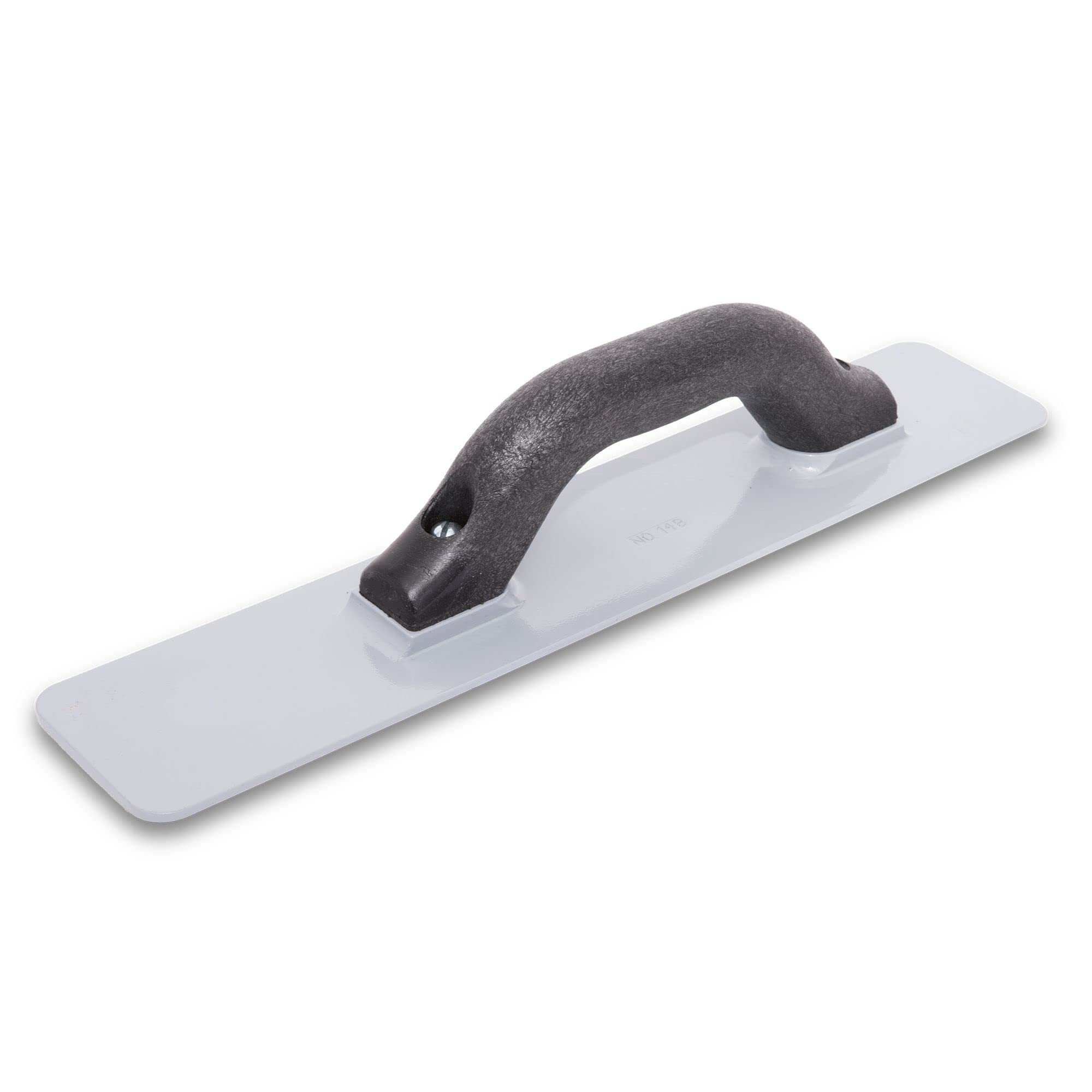 Marshalltown cast magnesium hand float blade front for a smooth concrete finish.