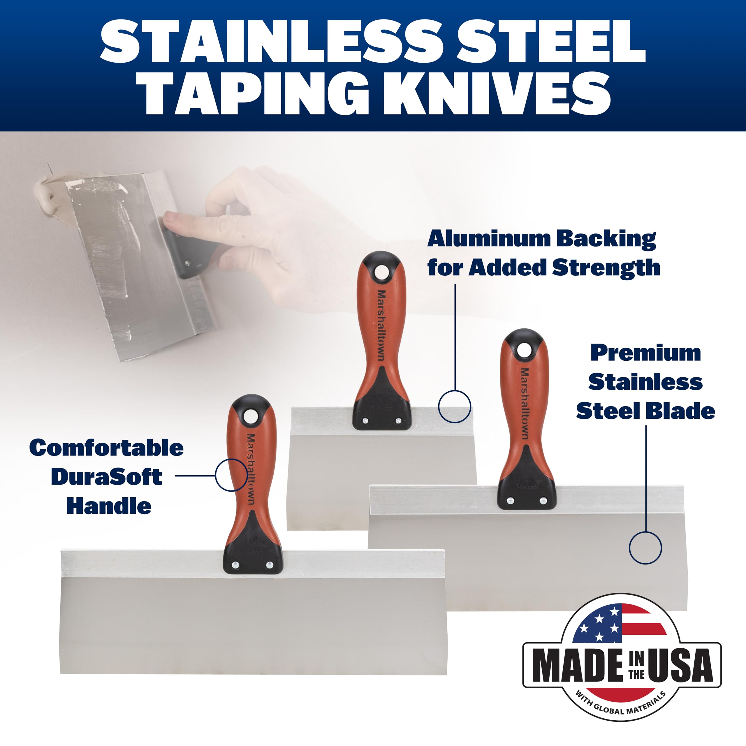 Marshalltown drywall tapping knife 14-inch blade for fast finishing of large panels.