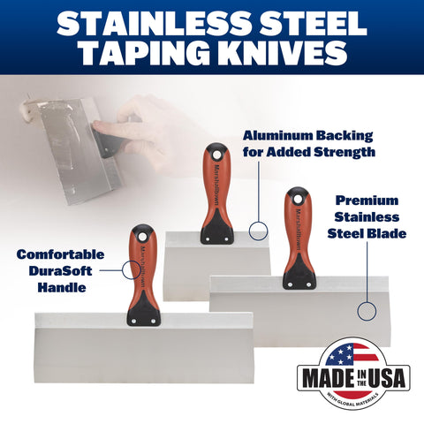 Marshalltown drywall tapping knife 14-inch blade for fast finishing of large panels.