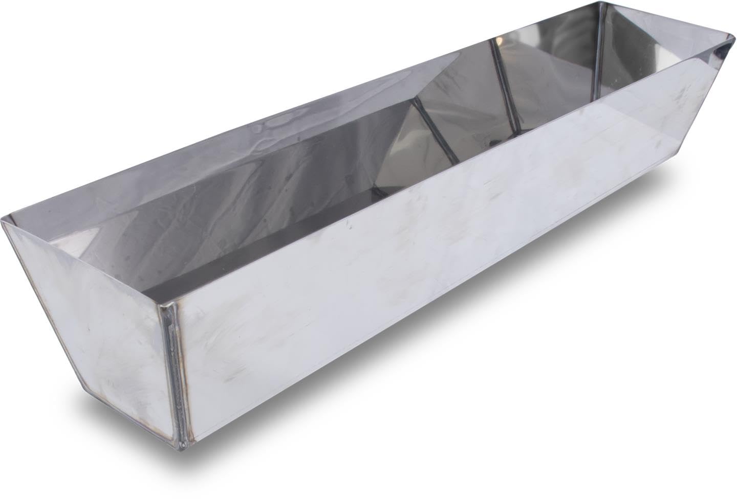 Marshalltown Heli-Arc mud pan 14in, top view, durable stainless steel for on-site mud containment.